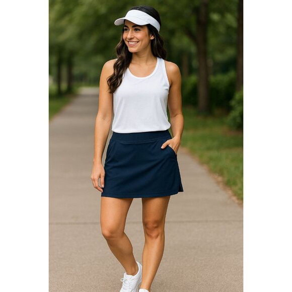 32 Degrees Cool Navy Skort Size Large Built In Shorts Stretch Active Sport Skirt - Picture 1 of 7